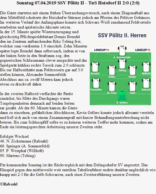 Sonntag 07.04.19 SSV Pölitz II - TuS Hoisdorf II